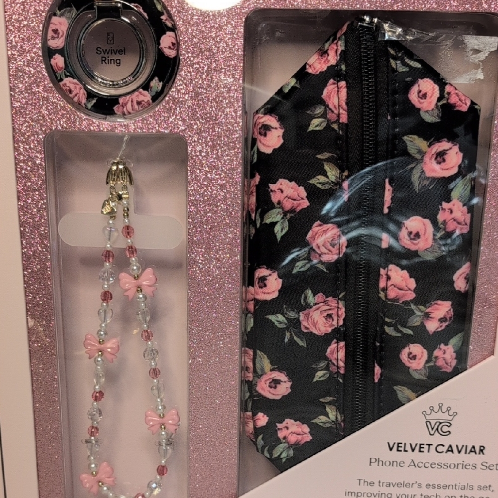 Velvet Caviar Phone Accessories Set with Pink Roses - Picture 3 of 4